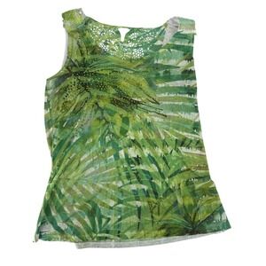 Hannah M Green Y2K Tropical Vibrant Palm Leaf Rhinestone Crochet Lace Tank Top